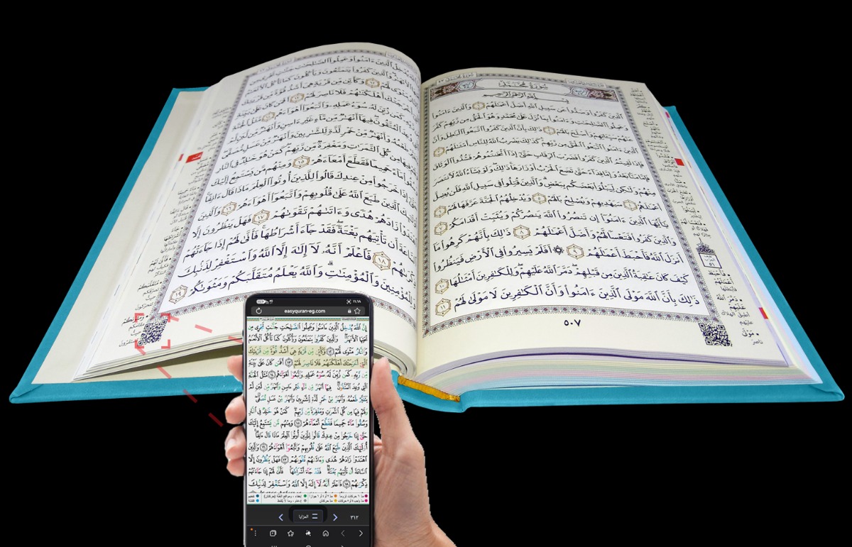 مختصر تفسير كلمات القرآن الكريم مقسم بالالوان غلاف جلد فيروزي فاتح