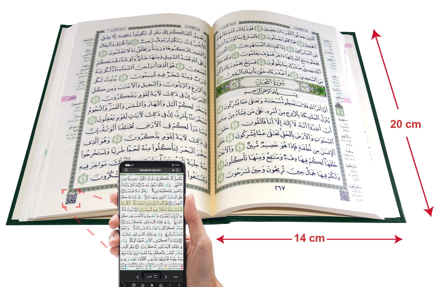 القرآن الكريم قياس الربع غلاف اخضر